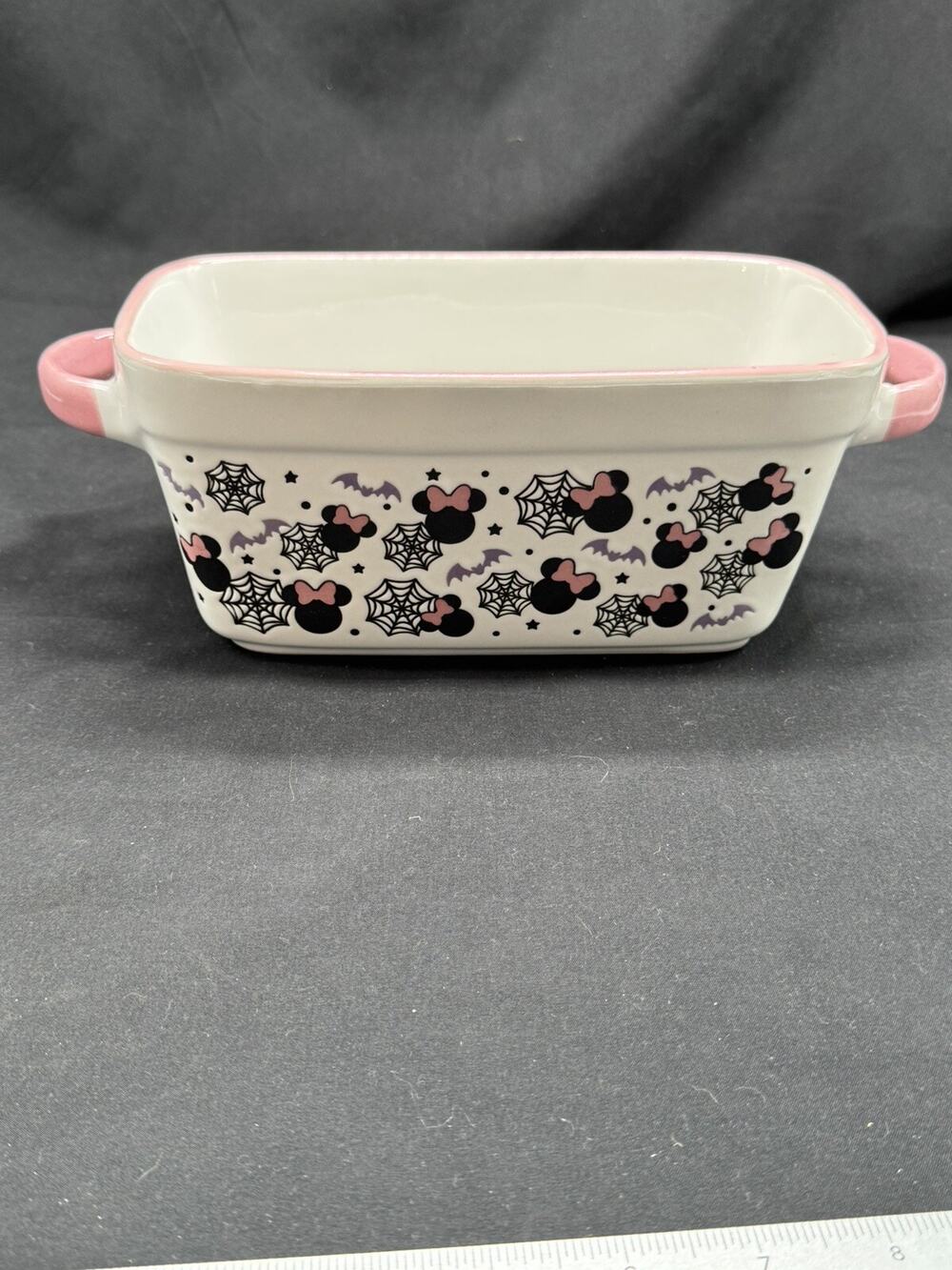 Disney Halloween Minnie Mouse With Spider Webs Loaf Baking Dish Ceramic White